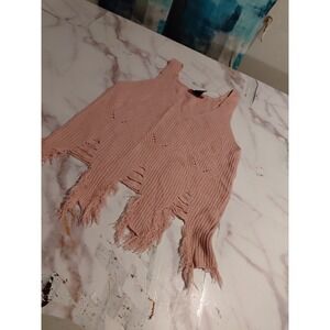 Runway women's blush pink sleeveless distressed knit crop sweater tank top Sz M